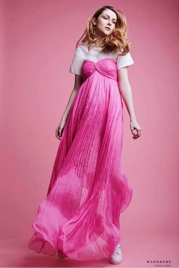 OMRA silk dress featured in Elegant Magazine