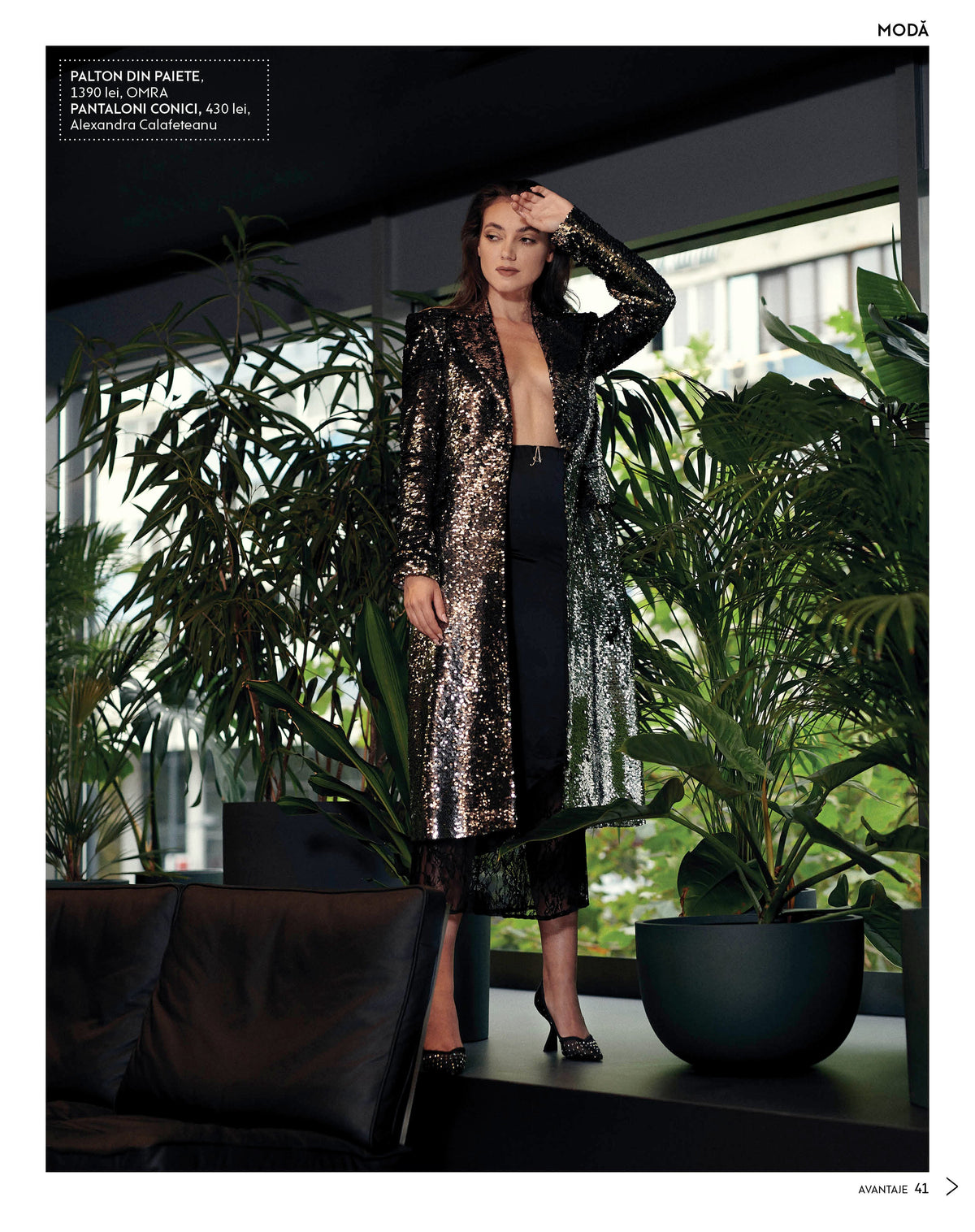 OMRA sequins coat featured in Revista Avantaje