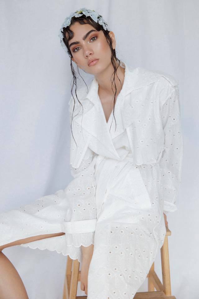 OMRA embroidered white cotton trench featured on Elle Romania