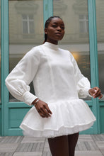 Anne white ruffles embroidered cotton mini dress