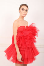 Red Roses tulle ruffles mini dress with oversized bow