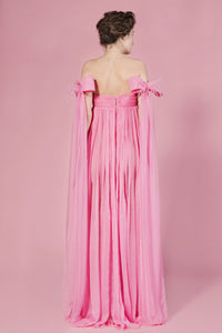 Sofia silk long dress with detachable bows