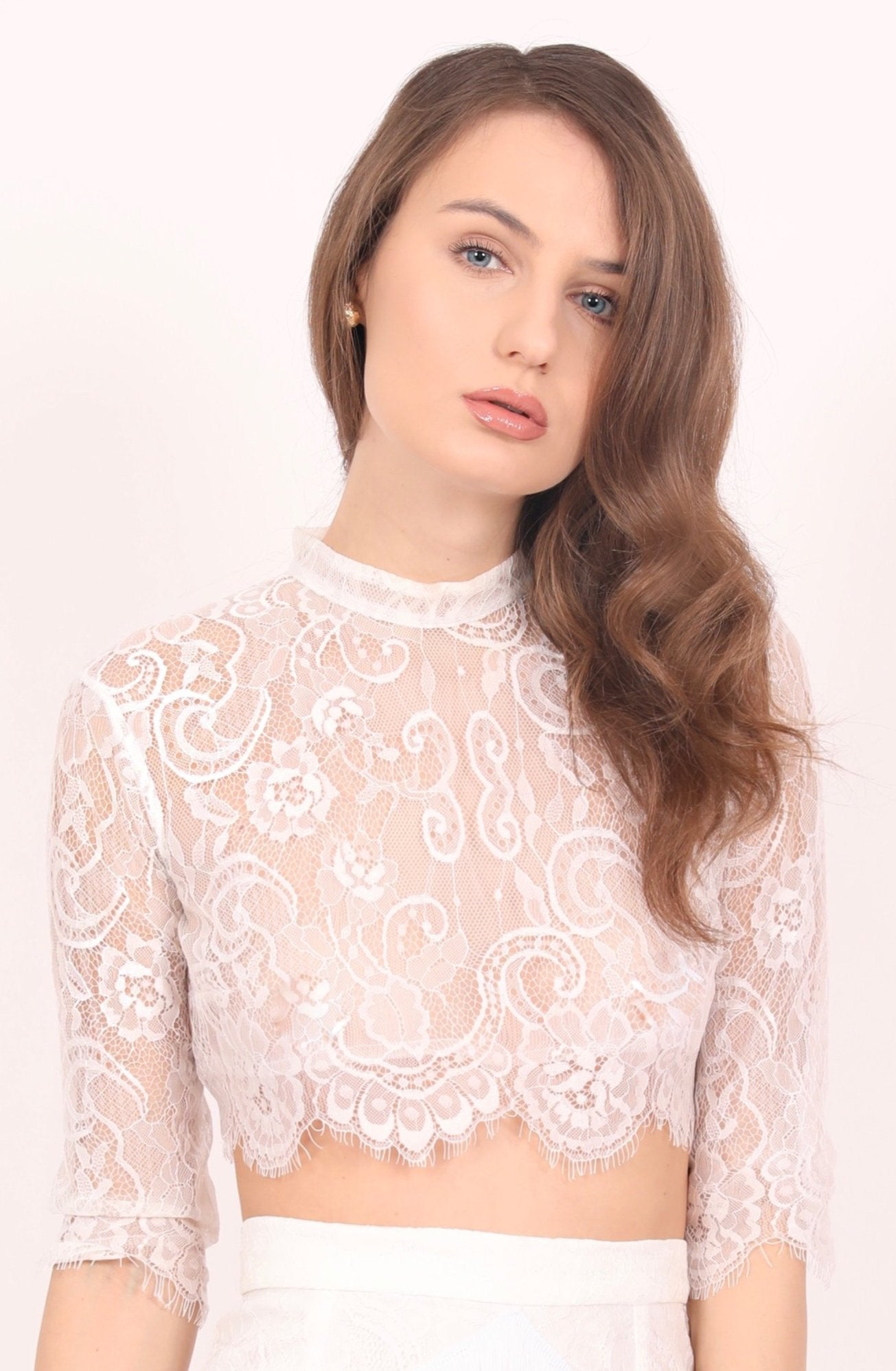 Daisy sheer white chantilly lace crop top