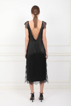 The Black Sea silk midi dress with chantilly lace