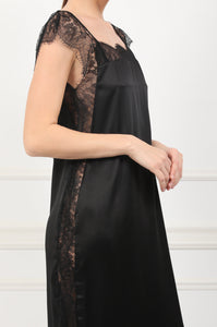 The Black Sea silk midi dress with chantilly lace