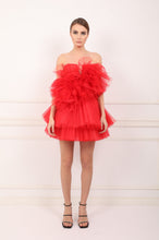 Red Roses tulle ruffles mini dress with oversized bow