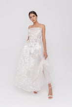 Aimee silk organza with hand-painted white flowers couture midi dress