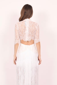 Daisy sheer white chantilly lace crop top