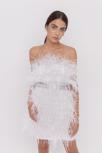 Moulin Rouge white feathers mini dress