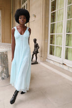 Blue couture silk chiffon midi dress